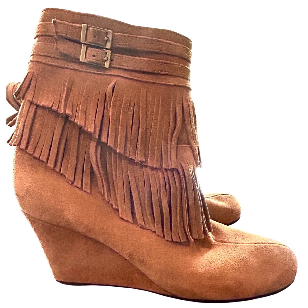 Aerosoles Plumming Bird Wedge Bootie Suede 10 Fringe Boho Western Cowboy